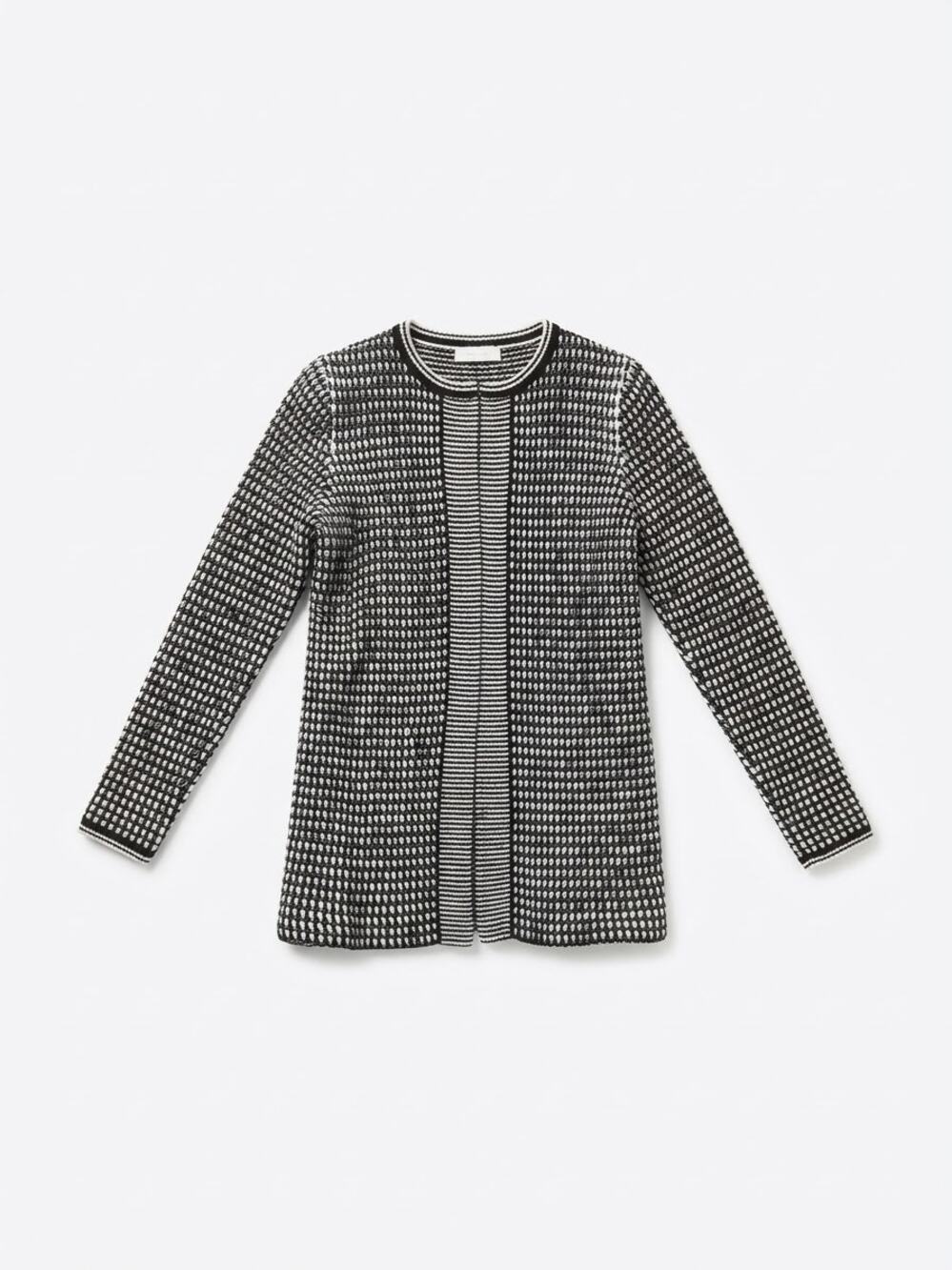 Talbots Petites Black White Merino Wool Open Cardigan Sweater Size Sp Fall Layer
